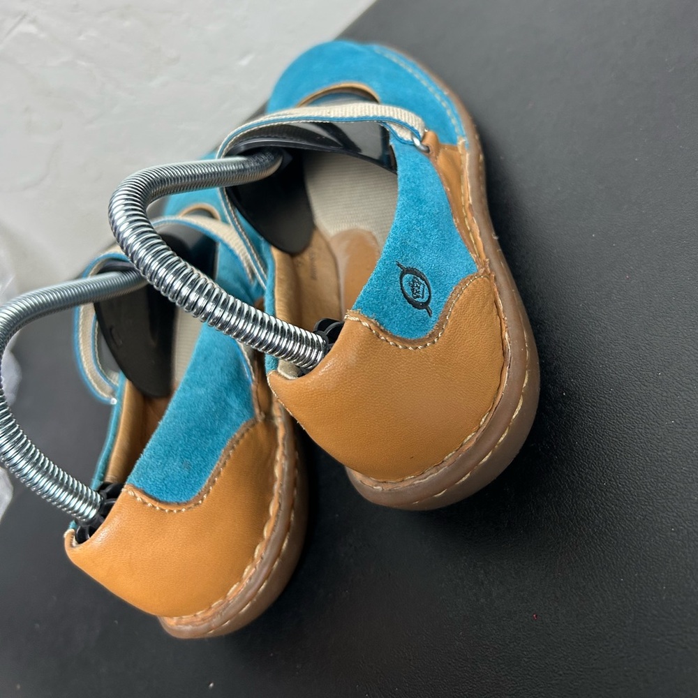 Born Teal Suede Mary Jane Flats with Tan Leather Accents - Picture 6 of 9